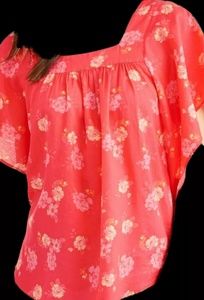 New Womens Size XL Shirt Coral Multi Flutter Sleev